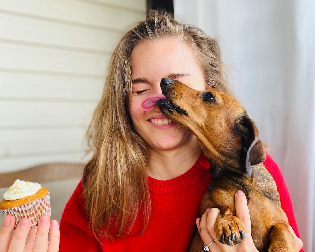 Dog licking girl