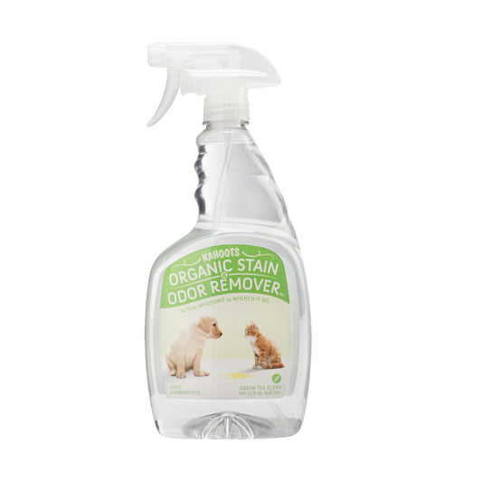 Kahoots stain and odor remover spray bottle. Green Tea scent. Green label