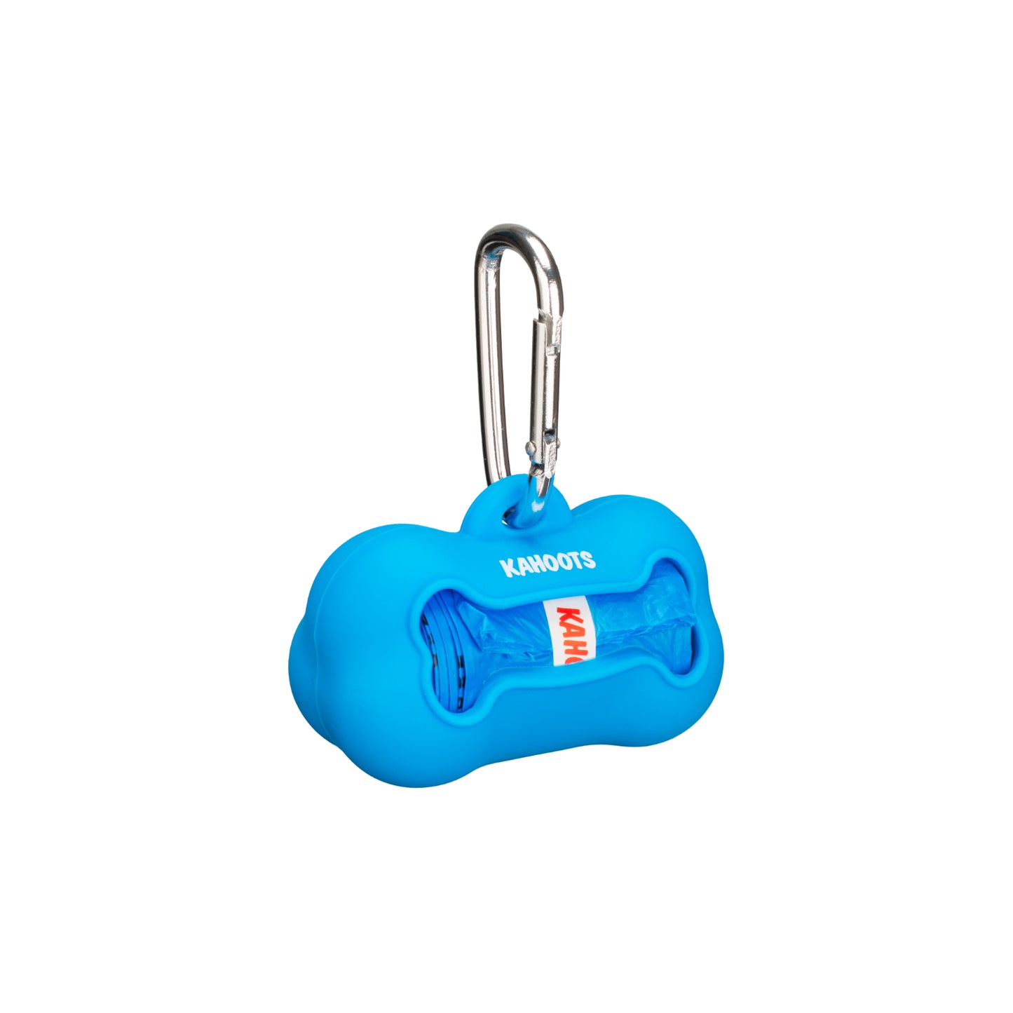 Blue doo bag holder, bone shaped, with blue doo bags inside
