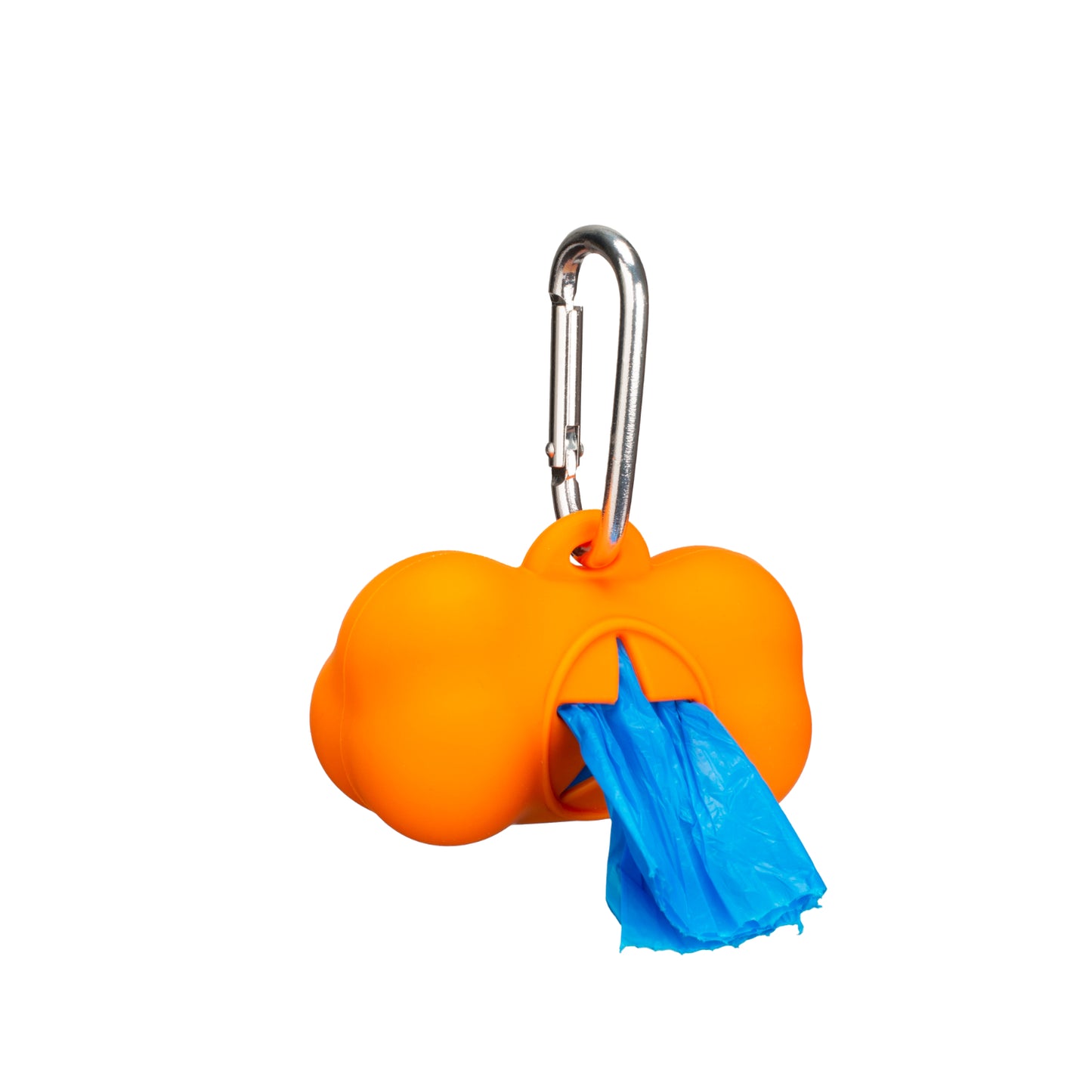 Bake of orange, bone-shaped doo bag holder with doo bags coming out