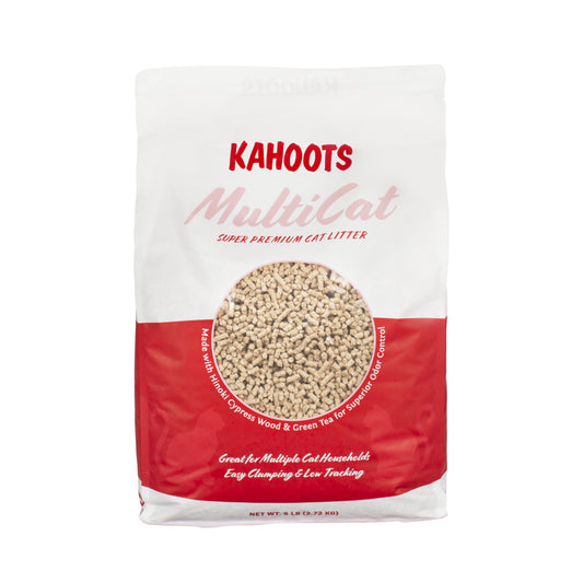 Kahoots multi-cat wood pellet litter. Red bag.