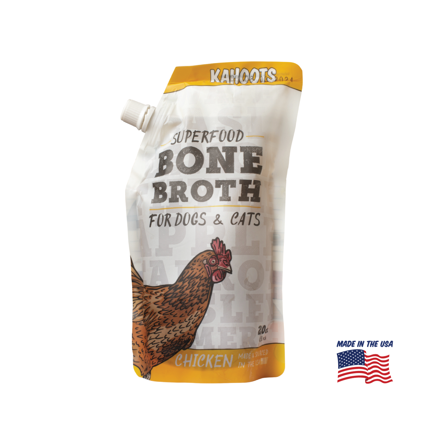 Kahoots chicken bone broth for pets, made in the USA