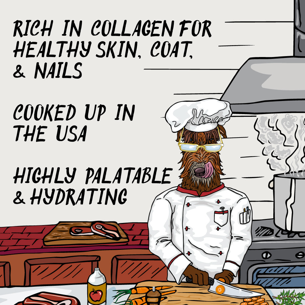 bone broth benefits - stylized dog slicing ingredients