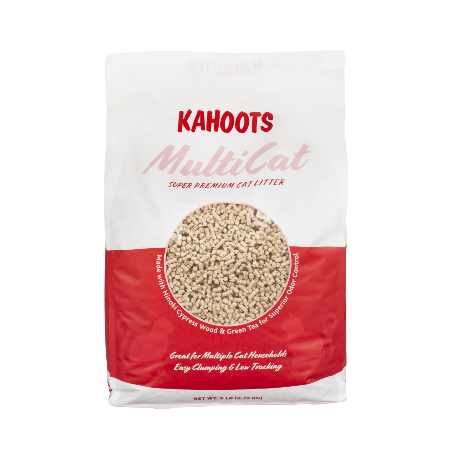 Kahoots multi-cat wood pellet litter. Red bag.