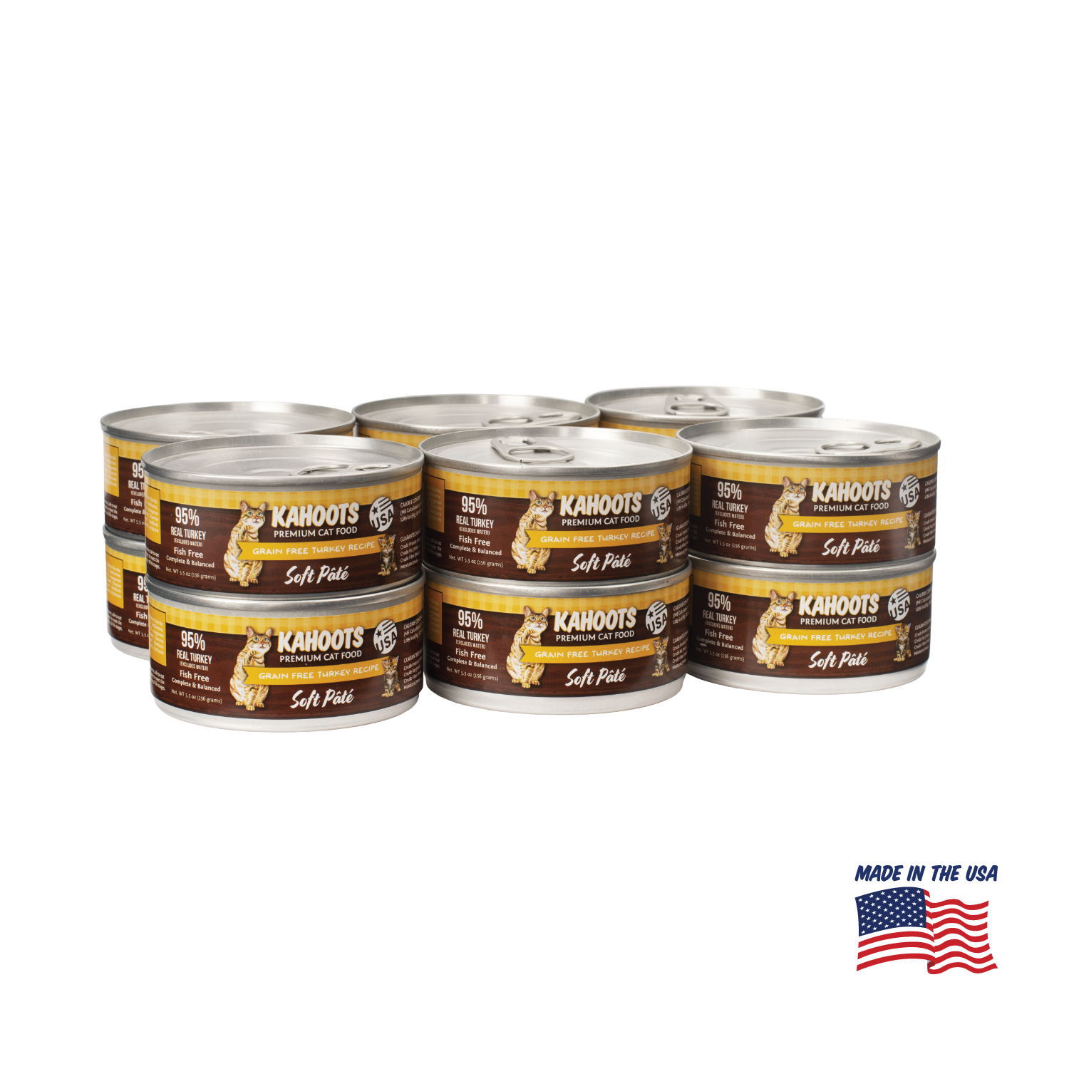 Kahoots turkey wet cat food can, made in the USA