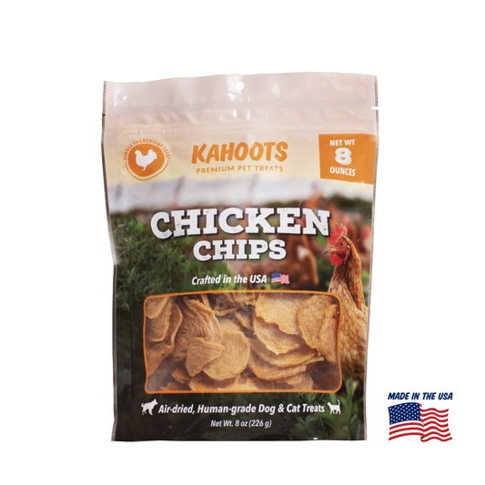 Kahoots chicken chips packaging. Made in the USA