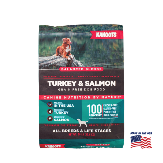 Kahoots turkey and rice wet dog food can, made in the USA