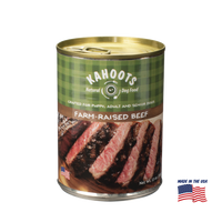 Kahoots beef wet dog food can, made in the USA