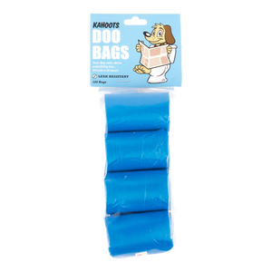 120 Pack of blue dog waste bags with 'Kahoots Doo Bags' packaging on a white background