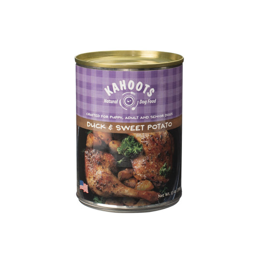 Can of Duck & sweet potato pate dog food