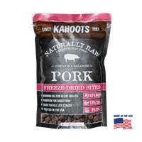 Kahoots Naturally Raw Pork Freeze-Dried Bites packaging on a white background
