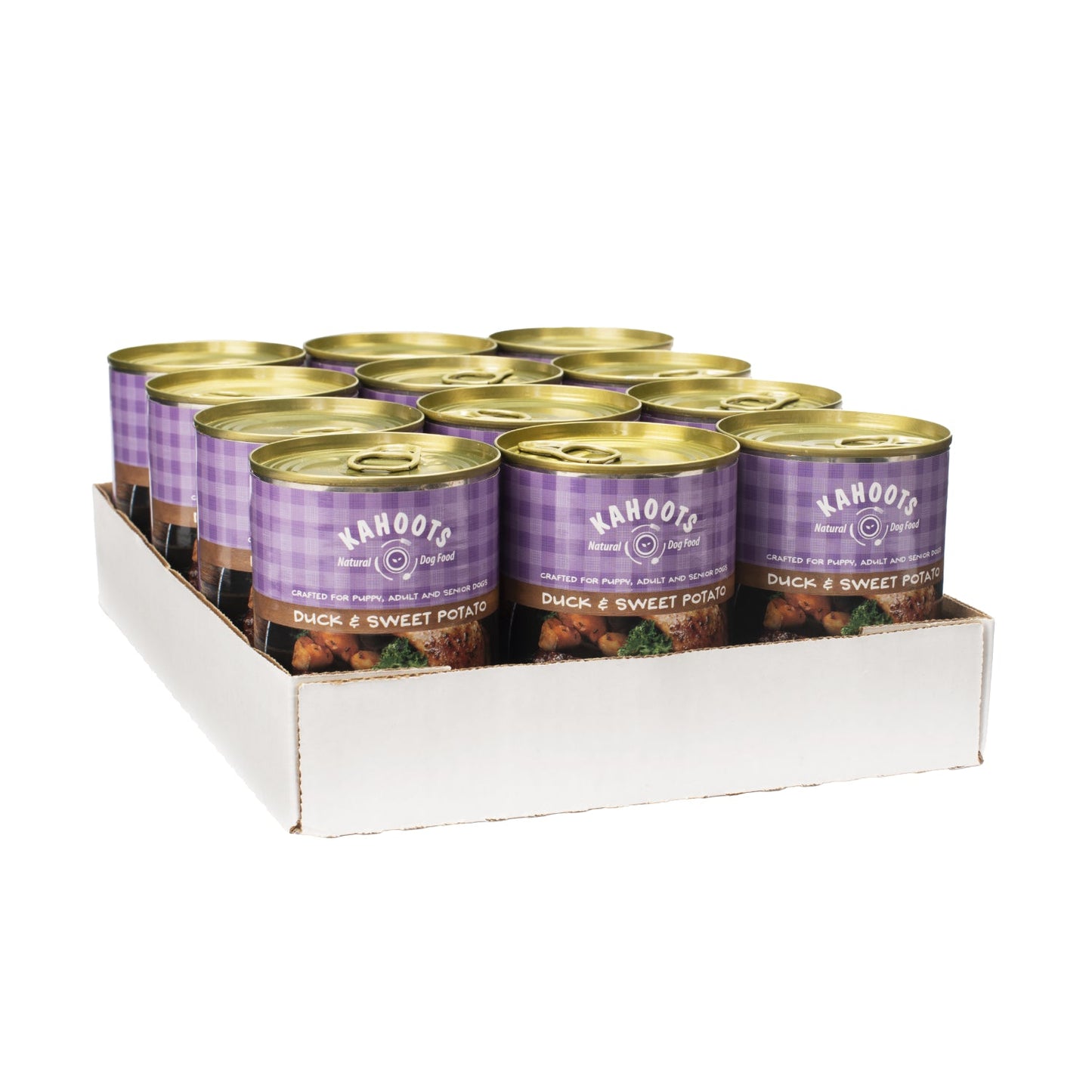 Case quantity of Duck & sweet potato pate dog food
