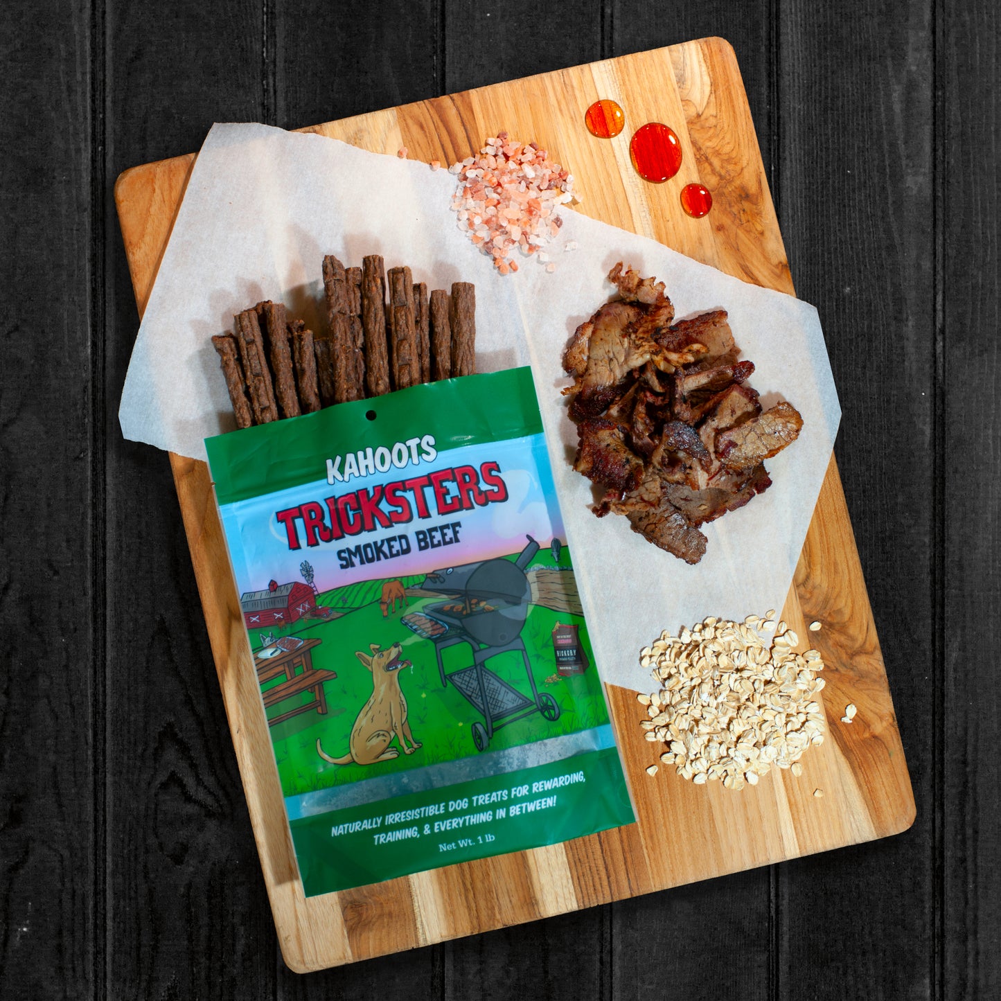 tricksters on a cutting board with ingredients