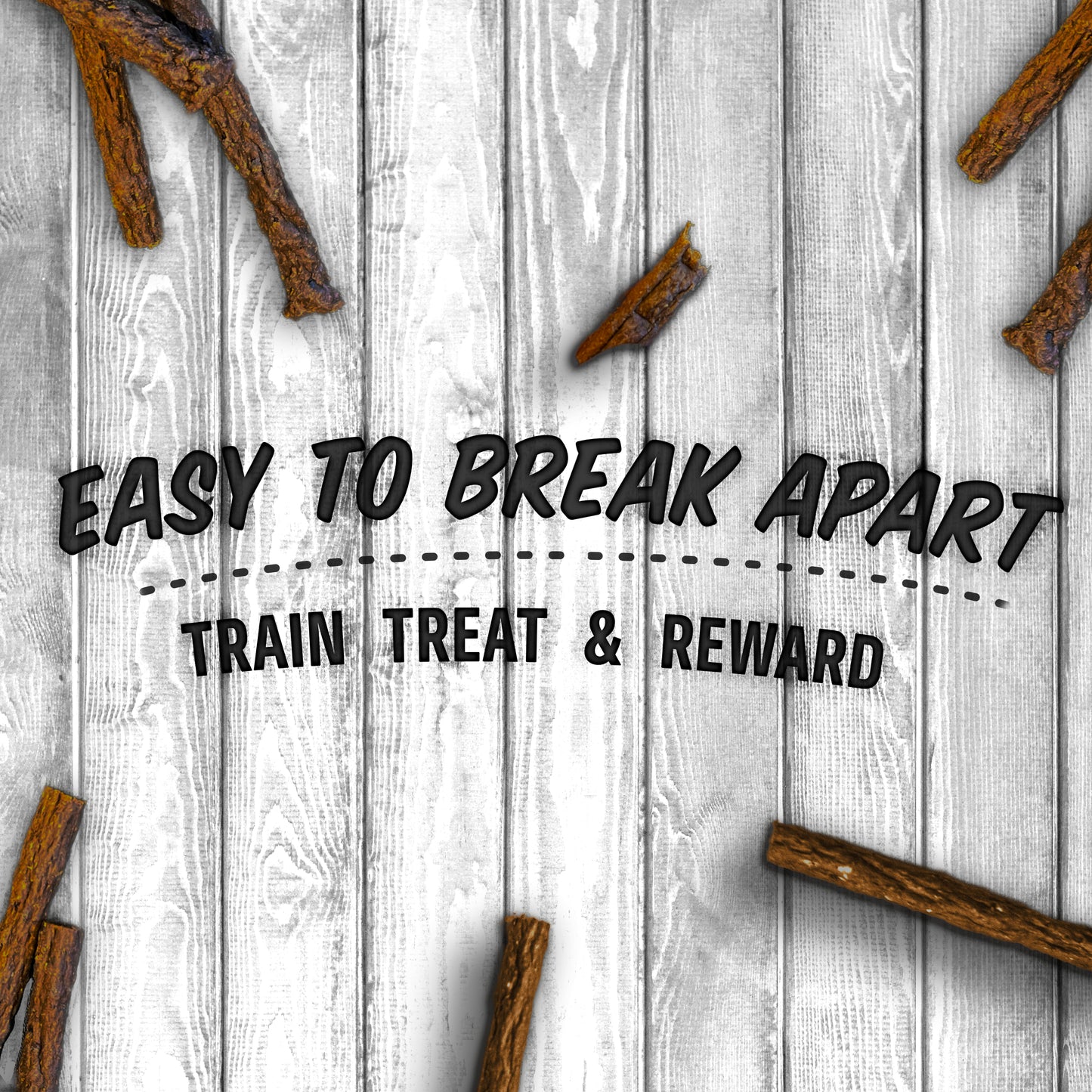 tricksters broken apart over a white wood background. "easy to break apart"
