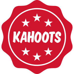 Red badge with the Kahoots logo inside
