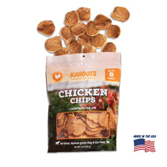 Kahoots chicken chips packaging. Made in the USA