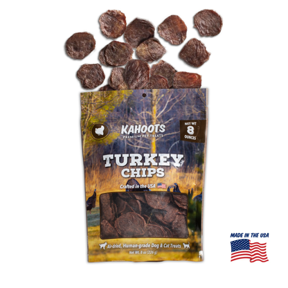 Kahoots turkey chips packaging. Made in the USA