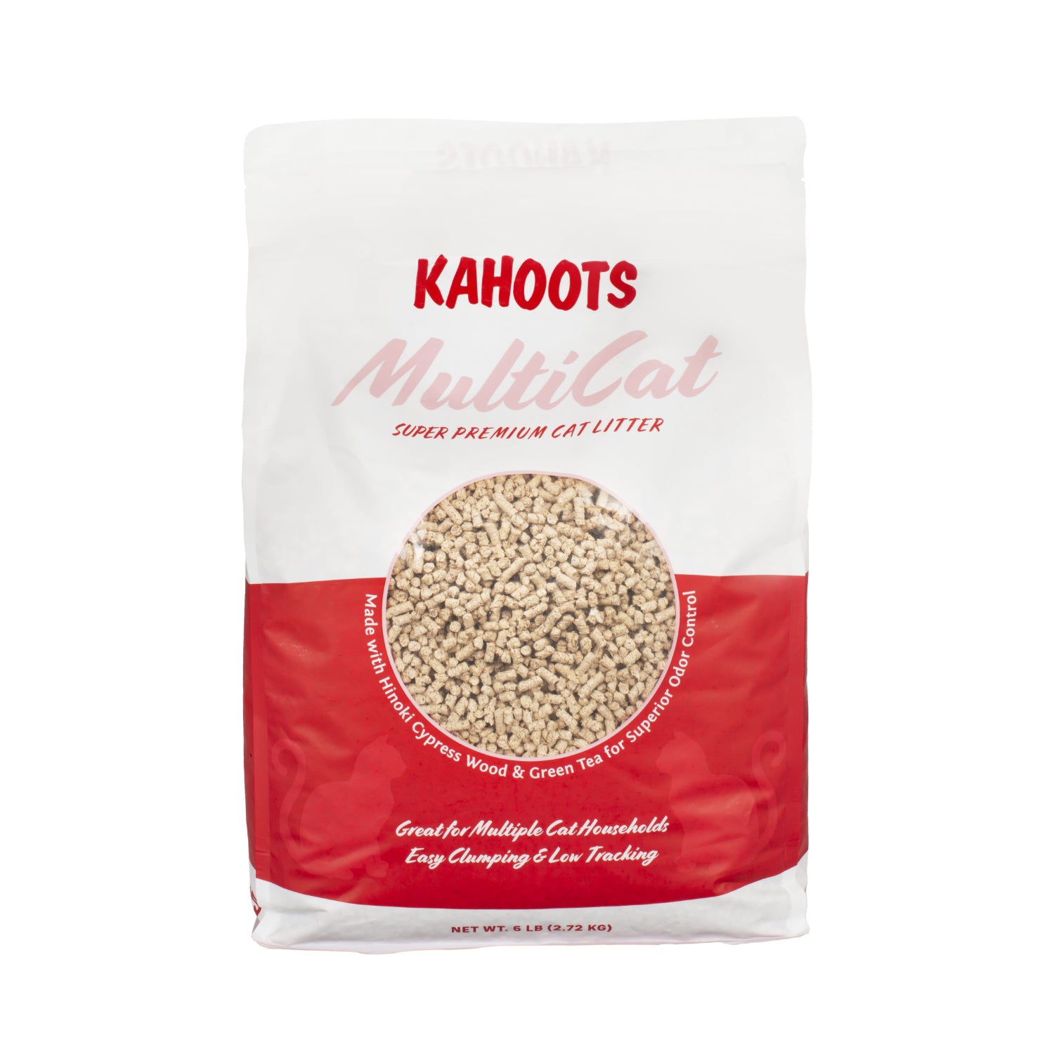 Kahoots multi-cat wood pellet litter. Red bag.