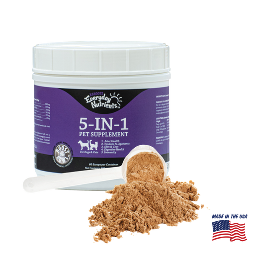 Kahoots 5 in 1 pet supplement, made in the USA
