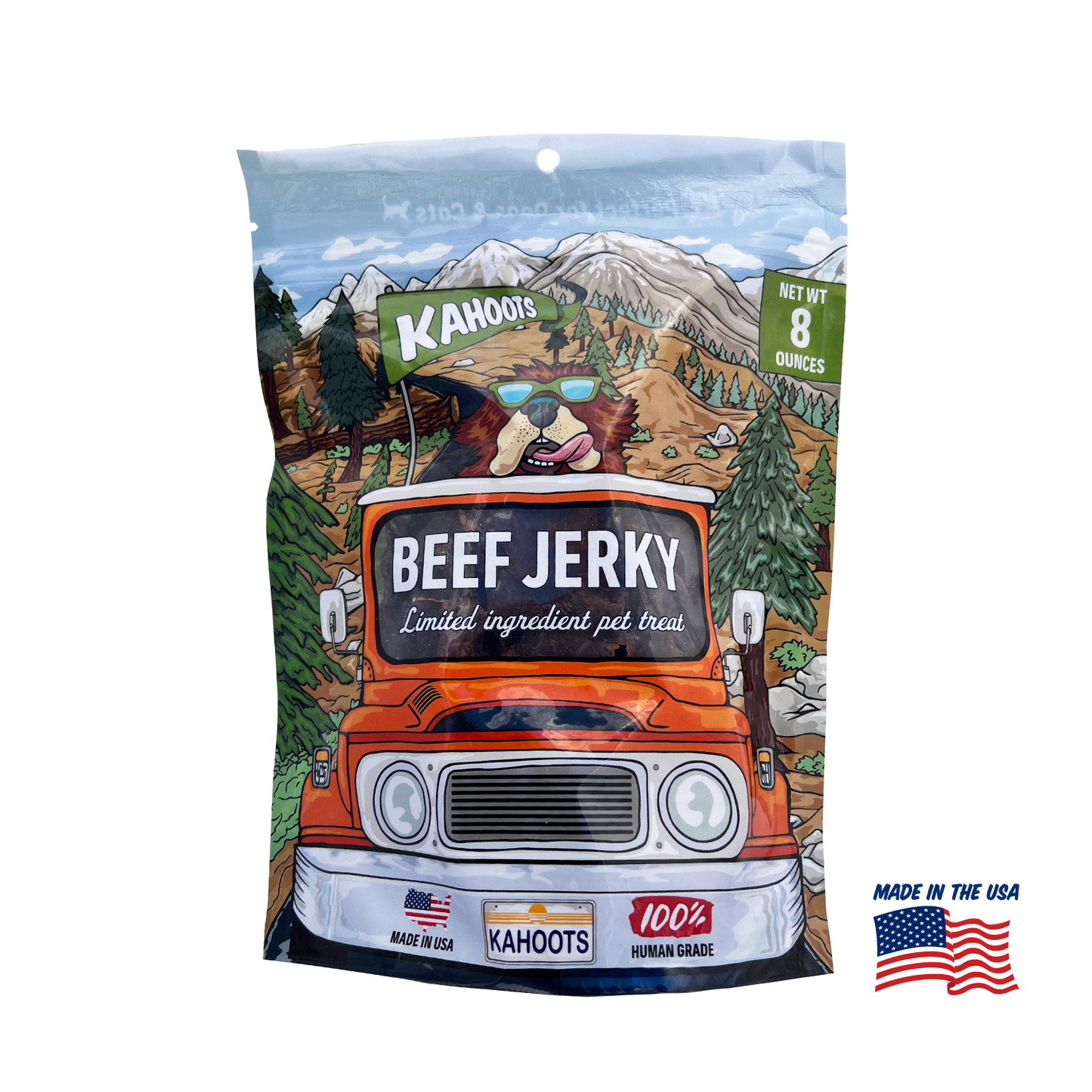 Beef jerky for dogs front of packaging