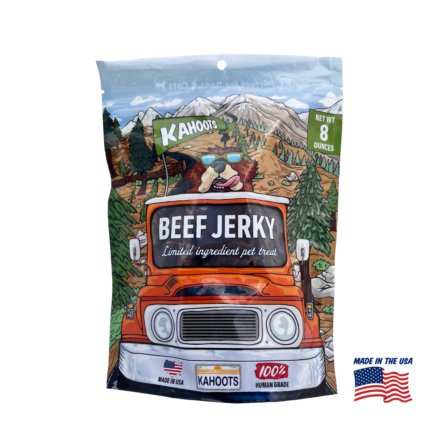 Beef jerky for dogs front of packaging