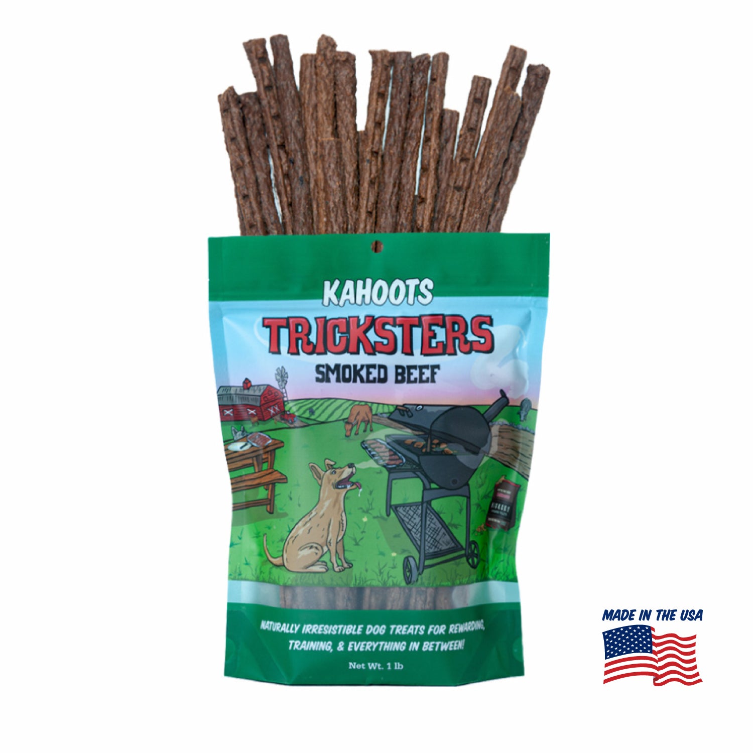 Kahoots beef tricksters packaging. Made in the USA