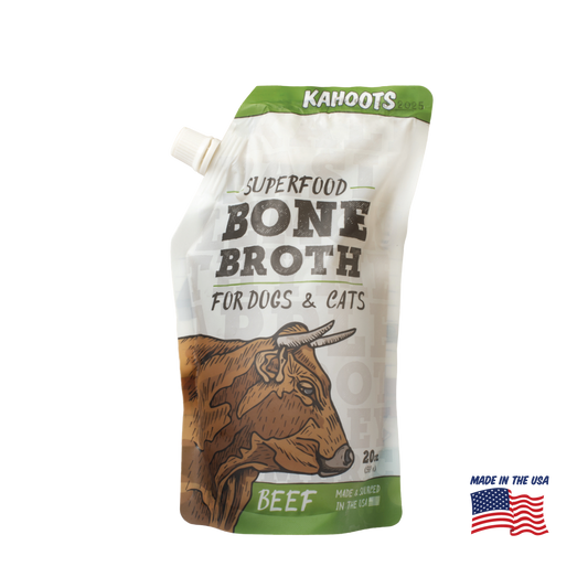 Kahoots beef bone broth for pets, made in the USA