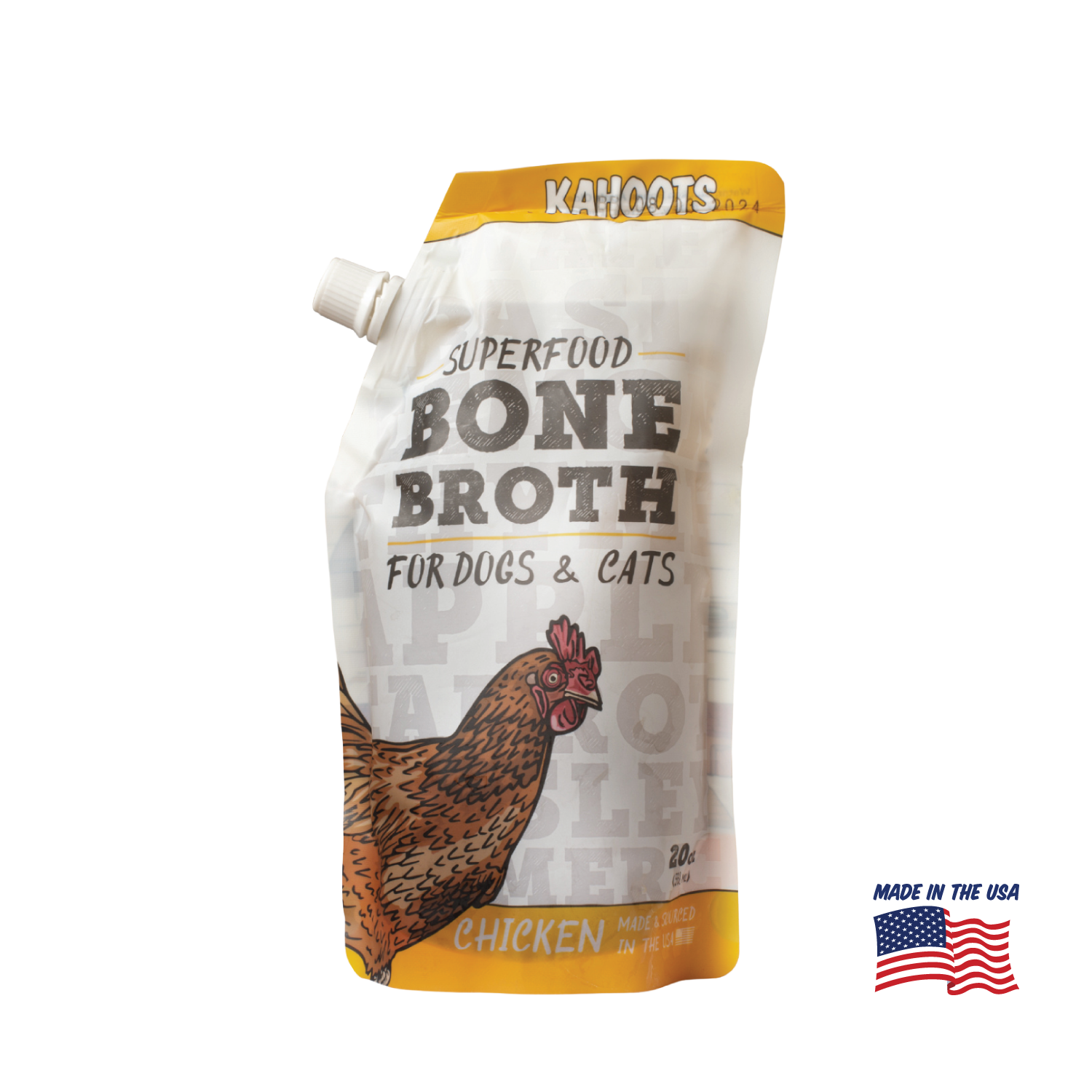 Kahoots chicken bone broth for pets, made in the USA
