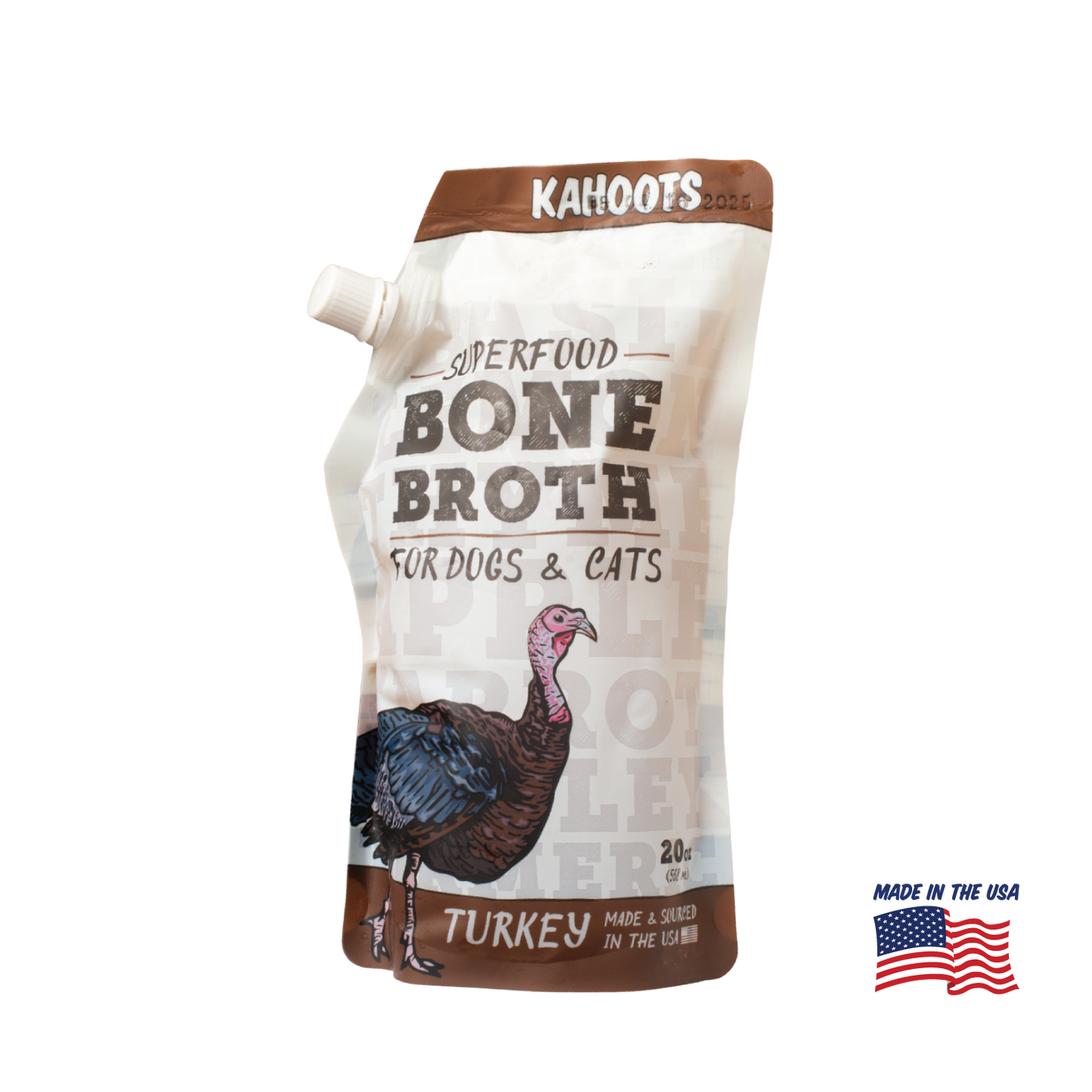 Kahoots turkey bone broth for pets, made in the USA