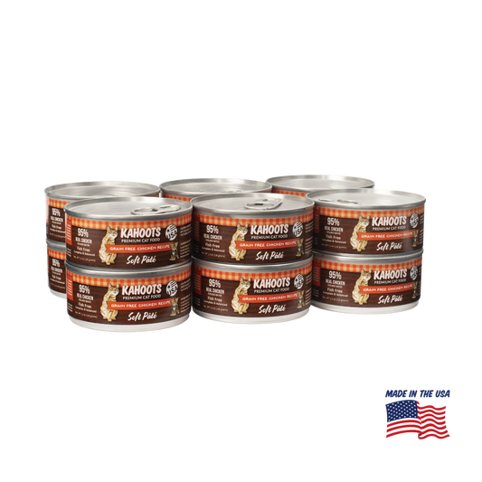 Kahoots chicken wet cat food can, made in the USA
