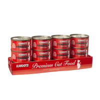 Case quantity of tuna and salmon wet cat food