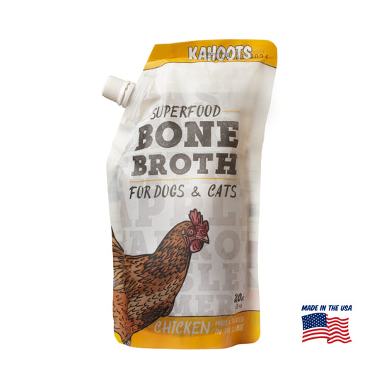 Kahoots chicken bone broth for pets, made in the USA