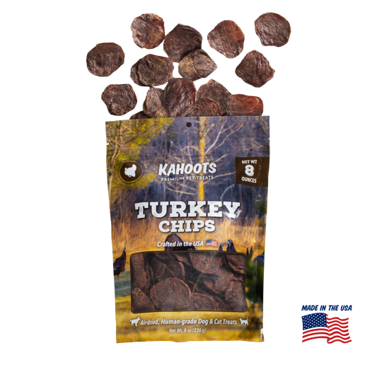 Kahoots turkey chips packaging. Made in the USA