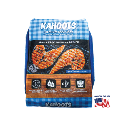 Kahoots salmon dog food packaging 30 lb