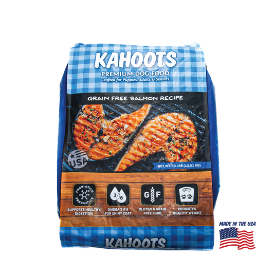 Kahoots salmon dog food packaging 30 lb
