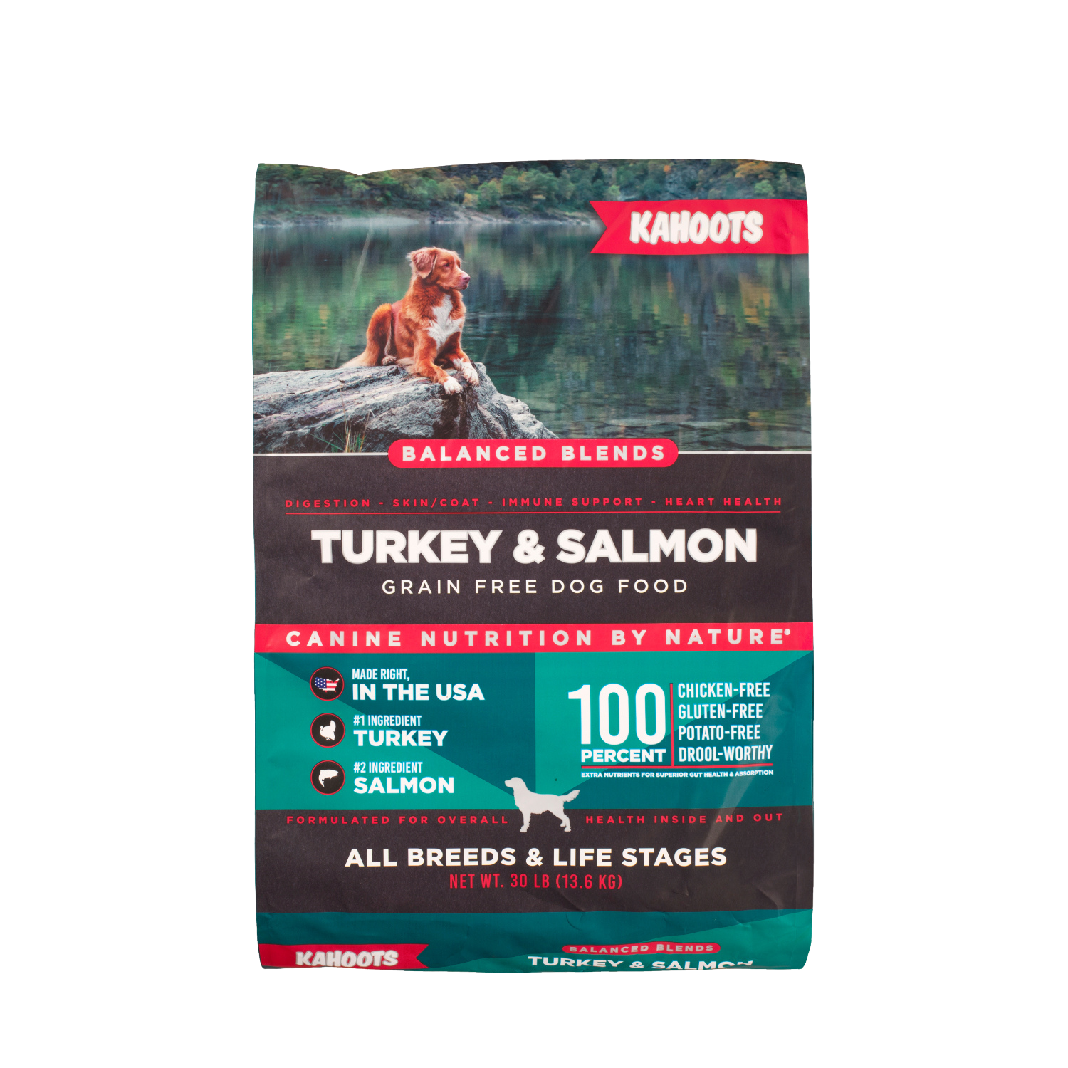 K9 Naturals dog food package with a scenic background