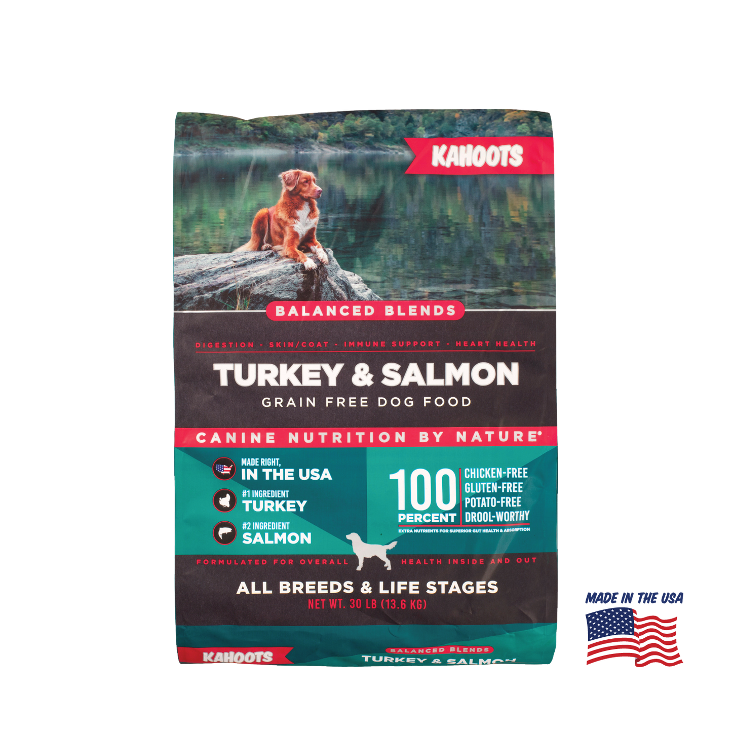 Kahoots turkey and rice wet dog food can, made in the USA