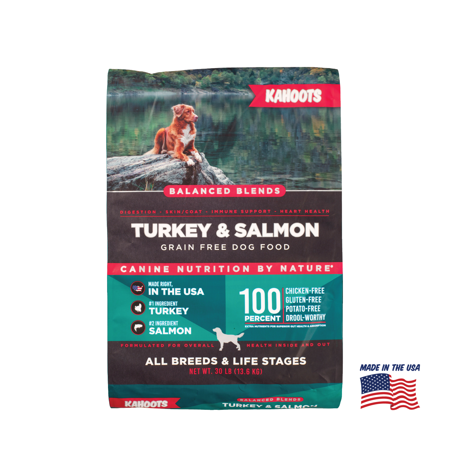 Kahoots turkey and rice wet dog food can, made in the USA