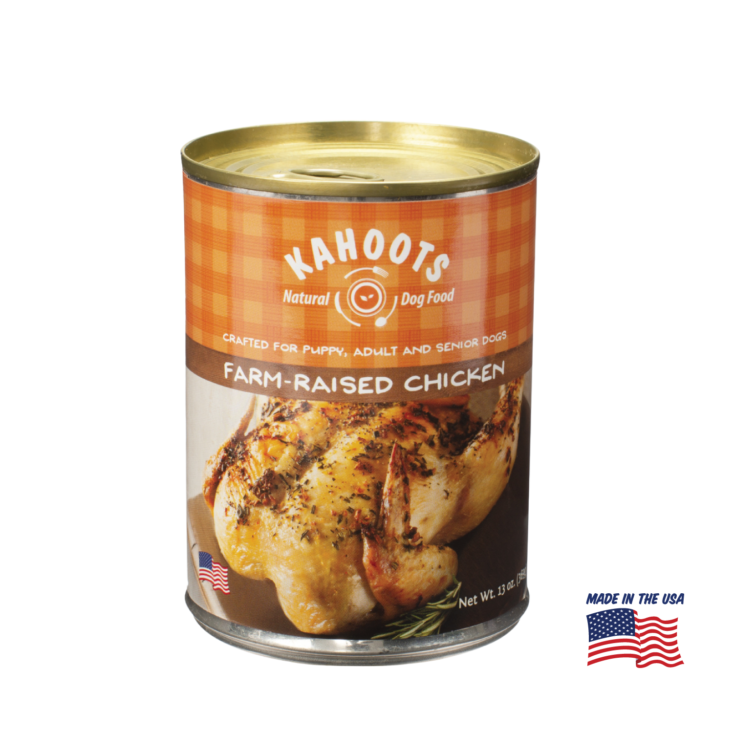Kahoots chicken wet dog food can, made in the USA
