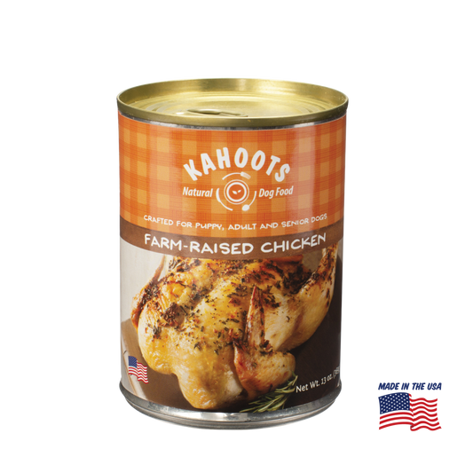 Kahoots chicken wet dog food can, made in the USA