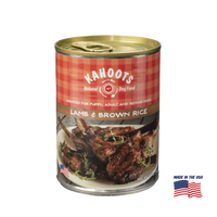 Kahoots lamb and rice wet dog food can, made in the USA