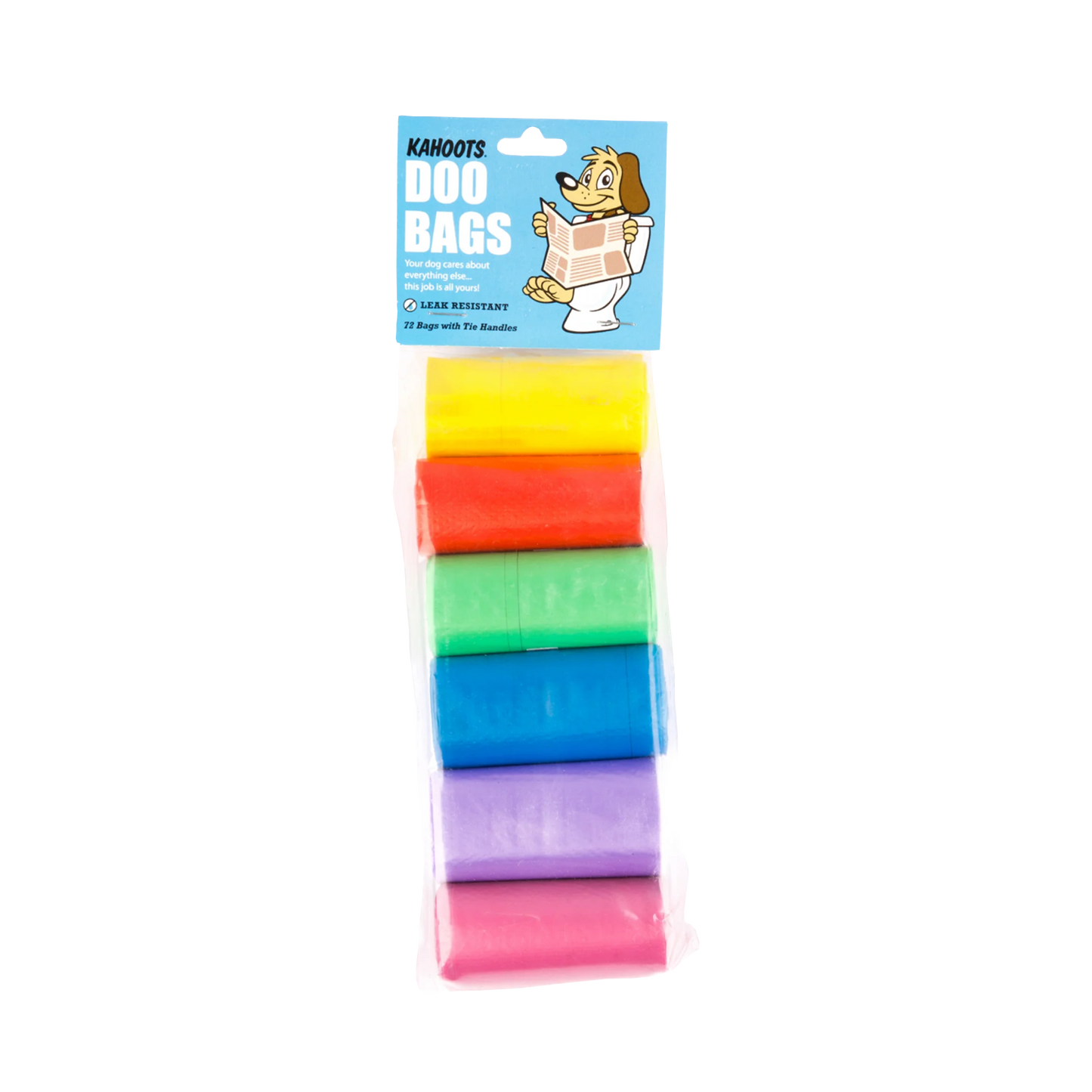 72 Count Pack of colorful dog waste bags with a Kahoots brand label