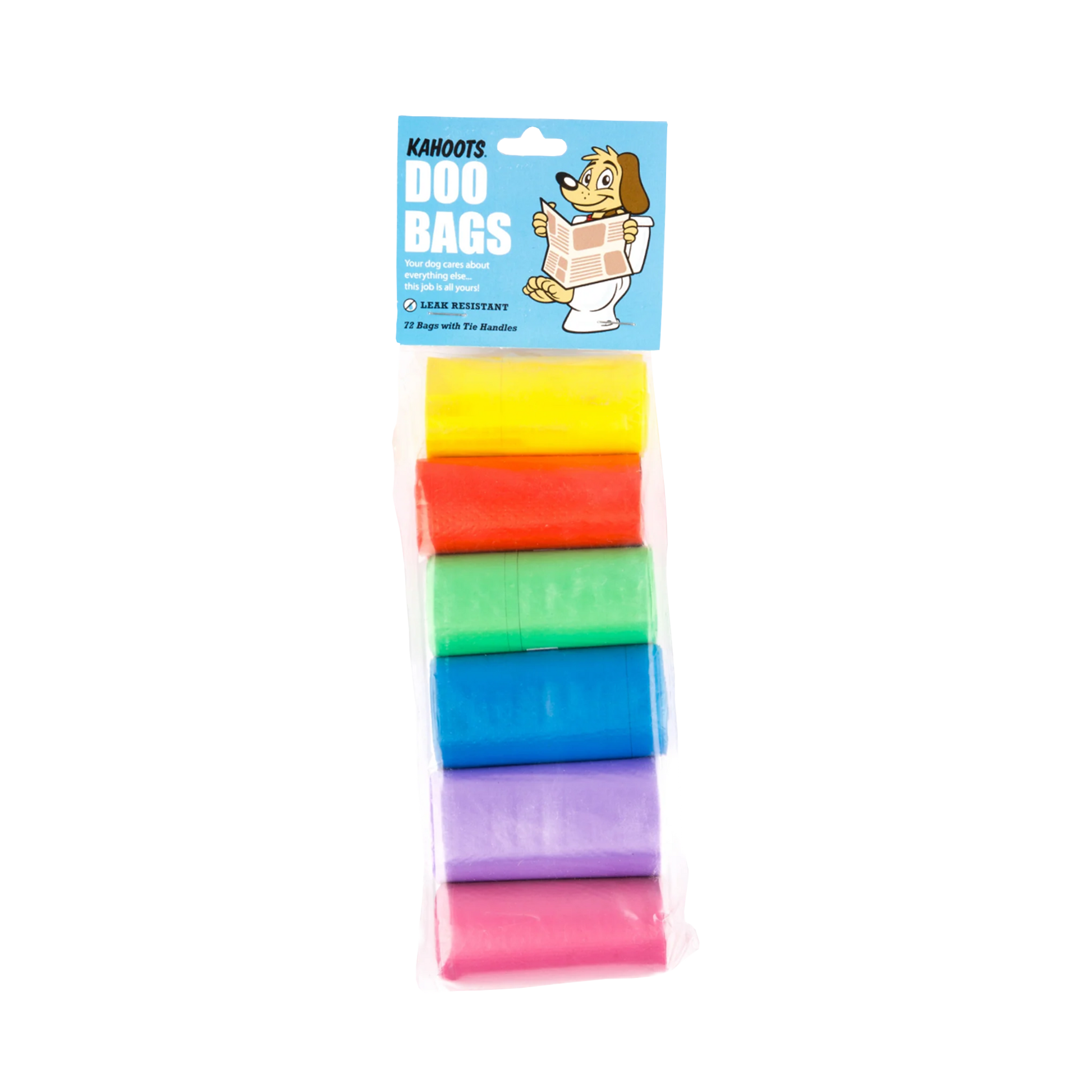 72 Count Pack of colorful dog waste bags with a Kahoots brand label