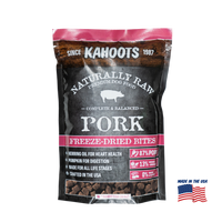 Package of Kahoots Naturally Raw Premium Dog Food Freeze-Dried Bites for pork on a white background