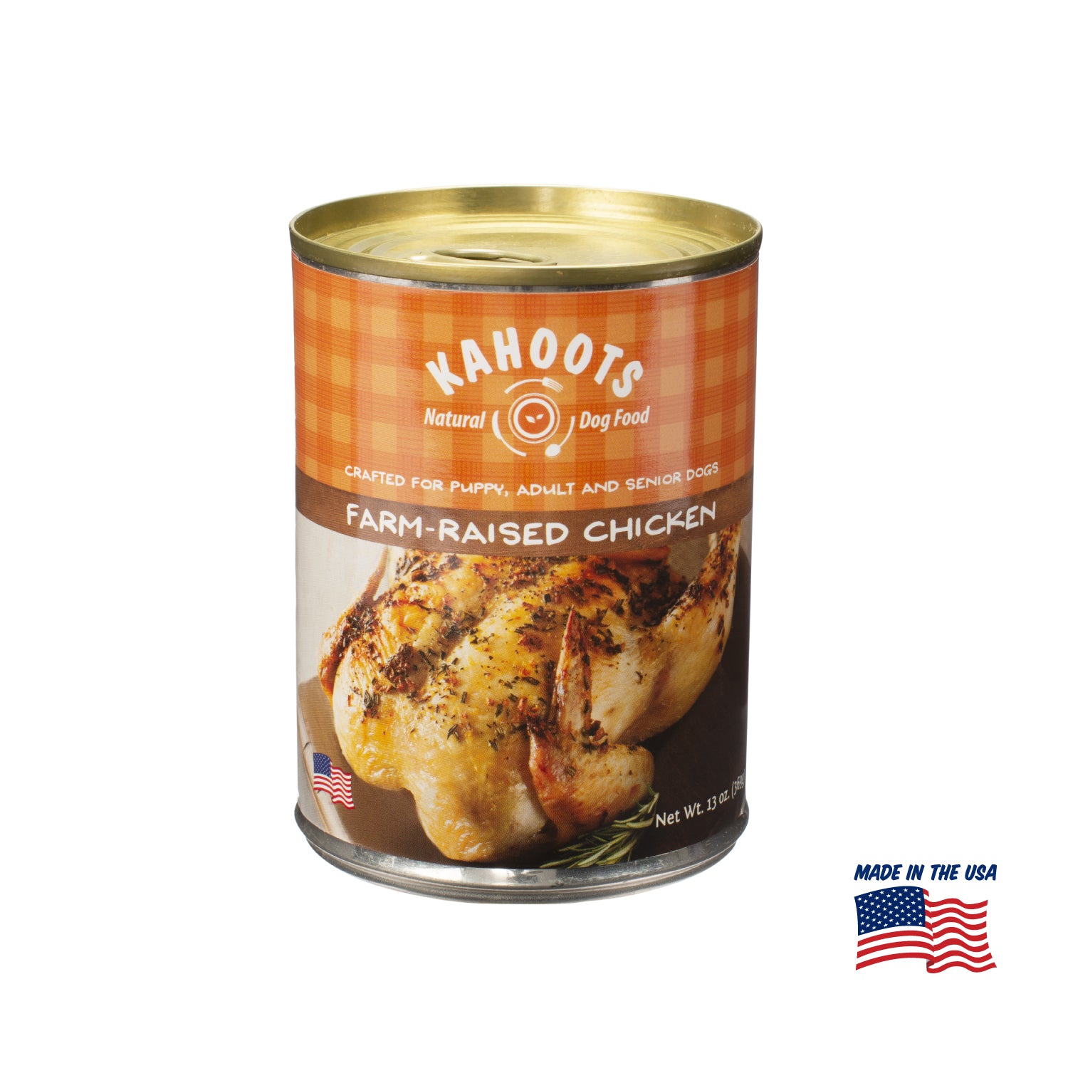 Kahoots chicken wet dog food can, made in the USA