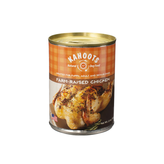 Can of grain free chicken pate dog food