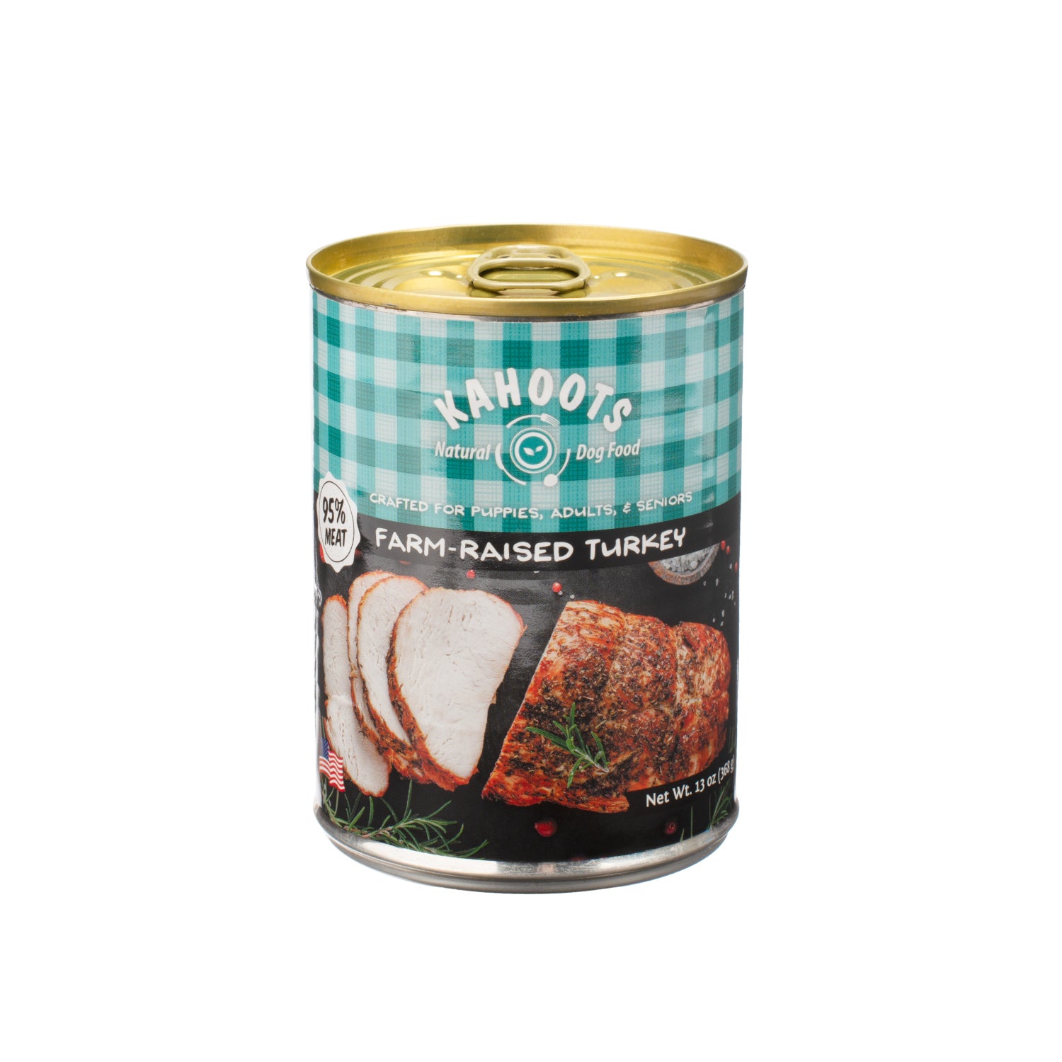 can of farm raised turkey wet dog food