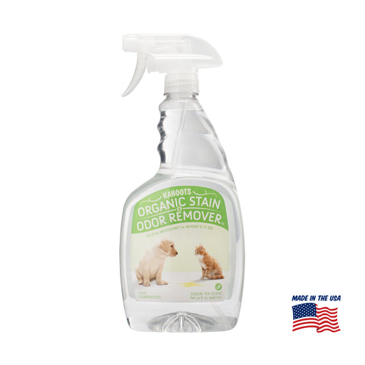 Kahoots stain and odor remover spray, green trea, made in the USA