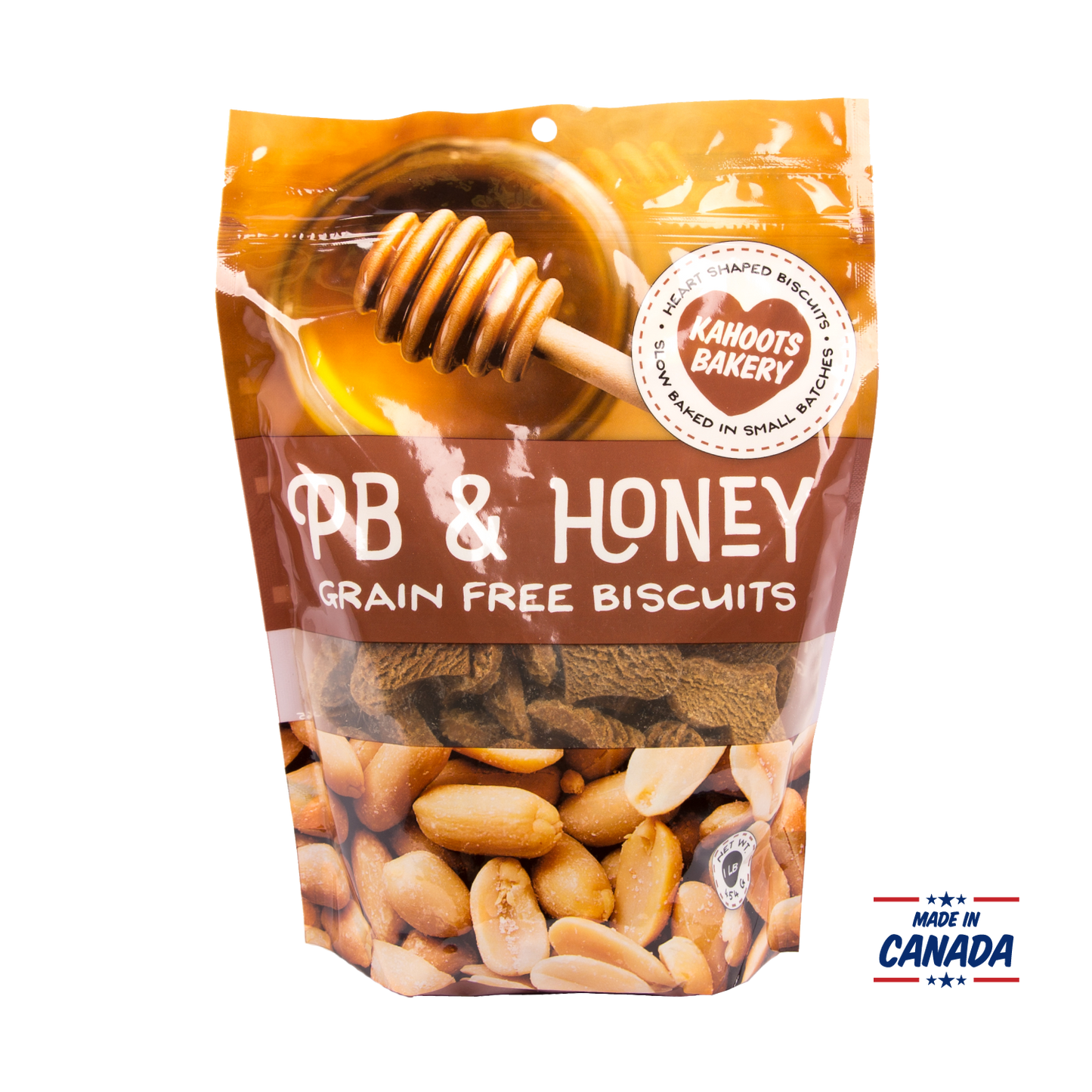 Peanut Butter & Honey grain free biscuits made in Canada