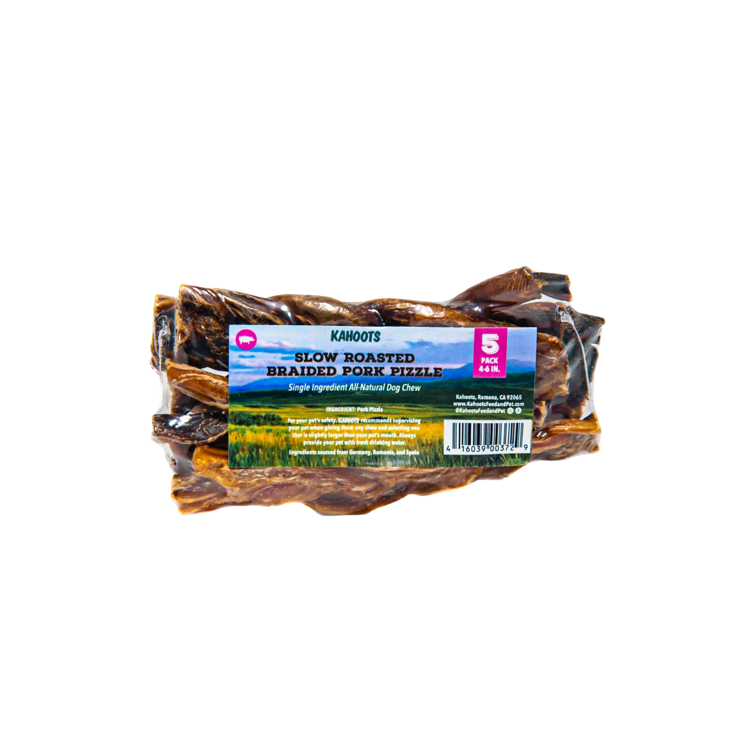 A bundle of braided pork pizzle